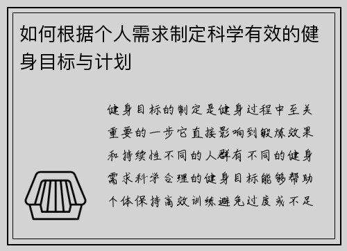 如何根据个人需求制定科学有效的健身目标与计划